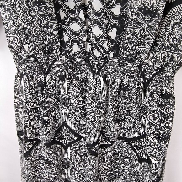 Whimsigoth Bohemian Black White Mosaic Pattern Summer Spring Hippy Dress CacheXS - Picture 4 of 14